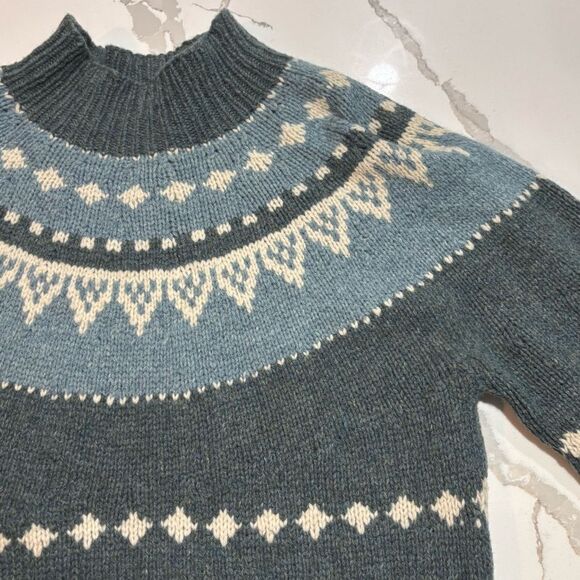 Lands' End | Women's Fair Isle Blue and Green Wool Turtleneck Sweater Size S - Picture 4 of 16